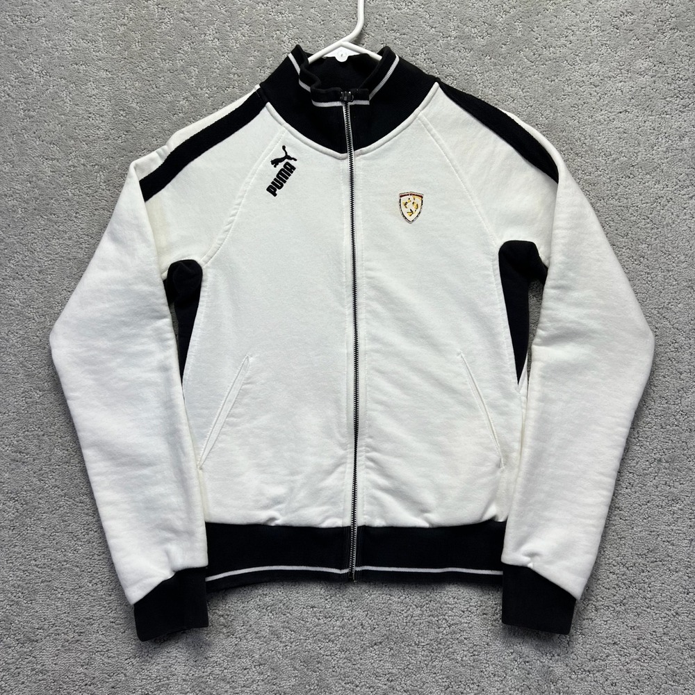 Puma Track Jacket Womens XS White Black Scuderia Ferrari Full Zip SF Logo Sporty